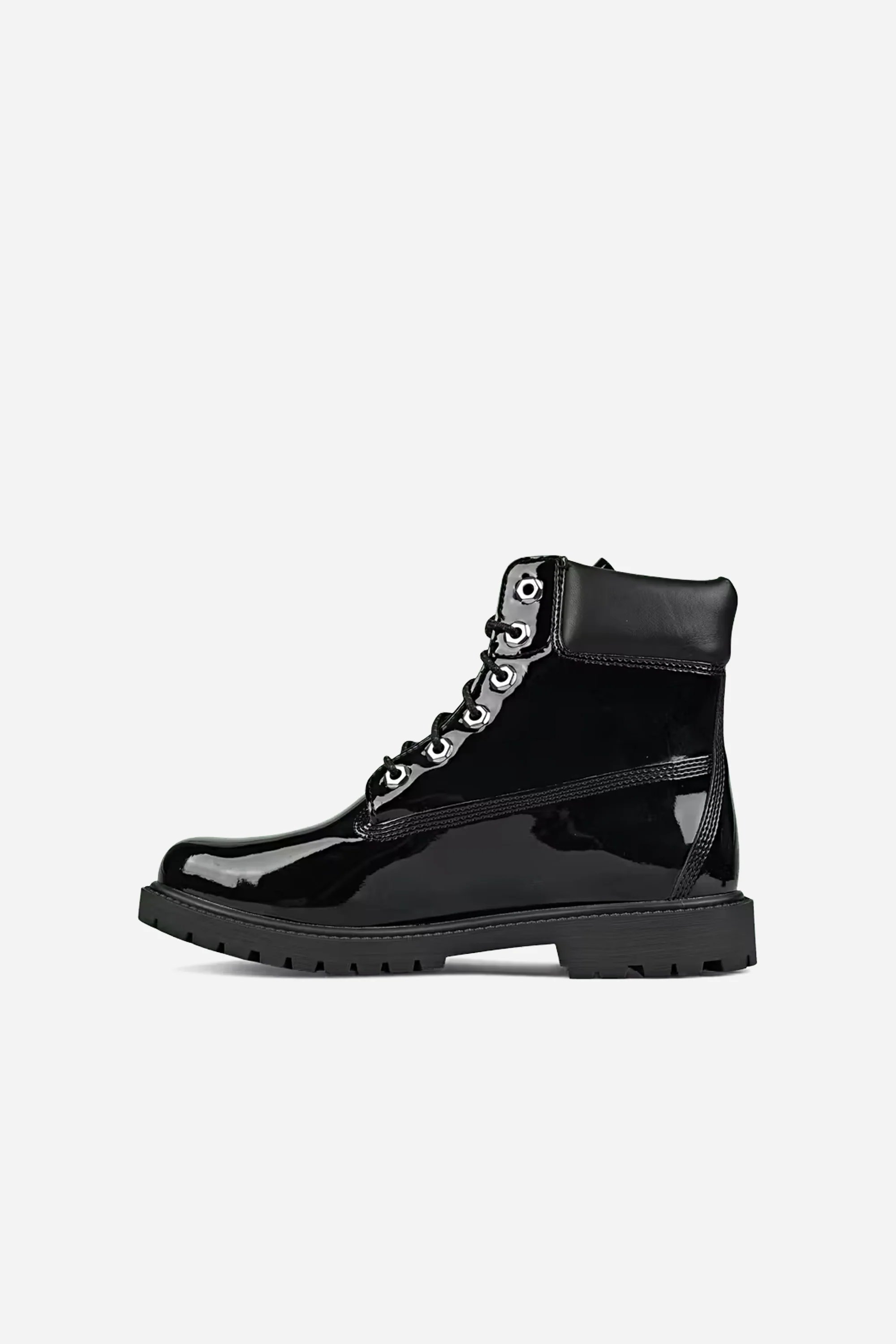 6 Inch Lace Up Waterproof Patent Leather Boot Black - Image 4