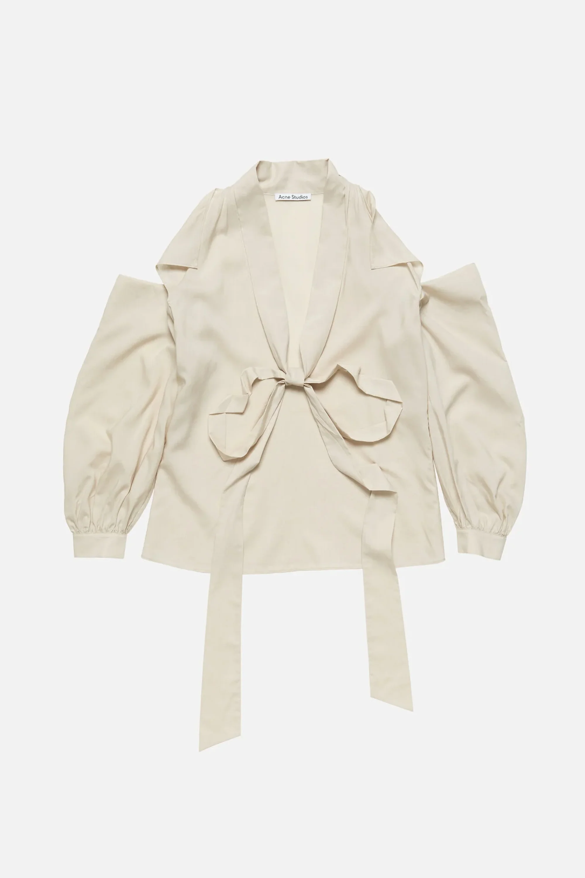 Cut-Out Blouse With Bow Light Beige