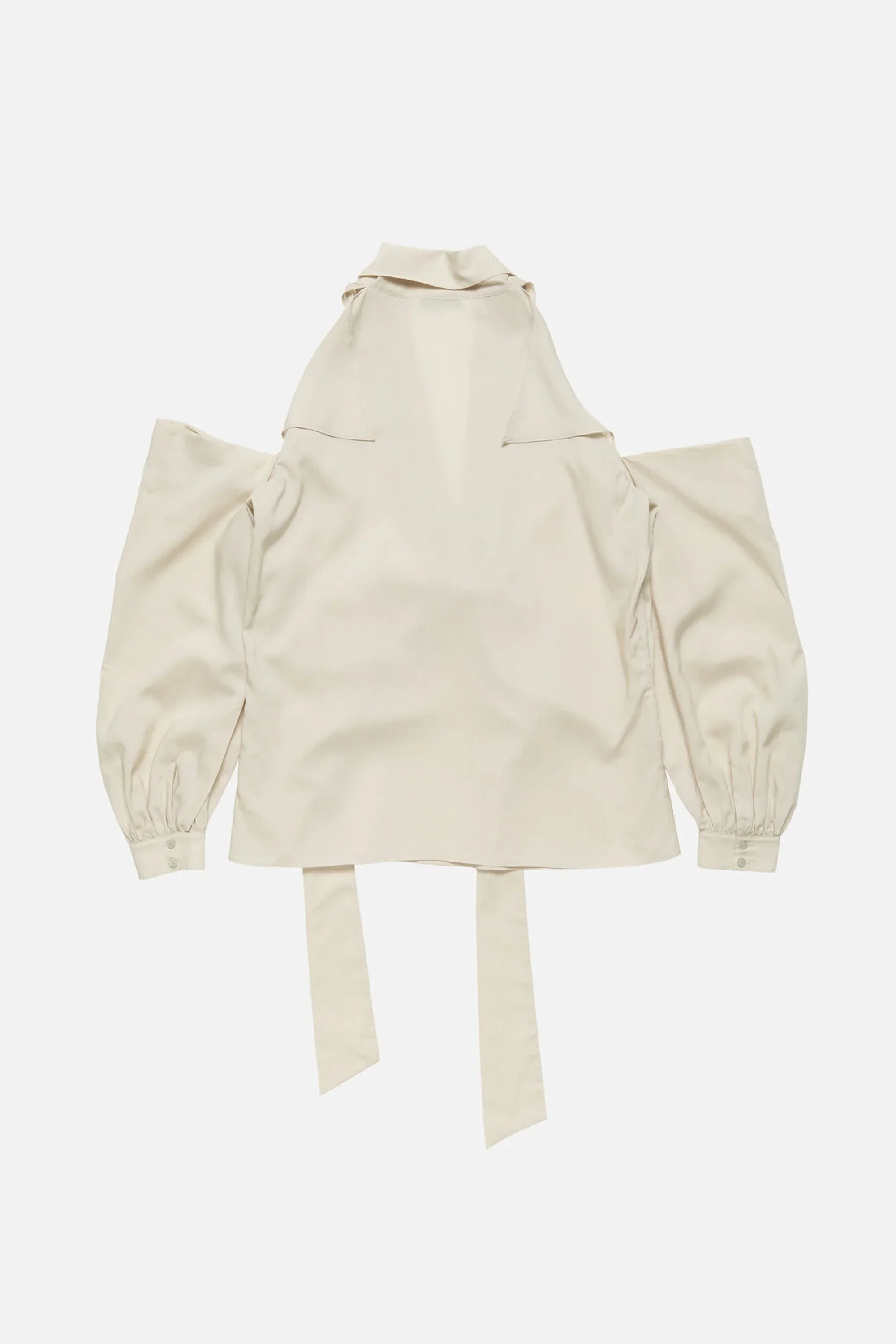 Cut-Out Blouse With Bow Light Beige - Image 3
