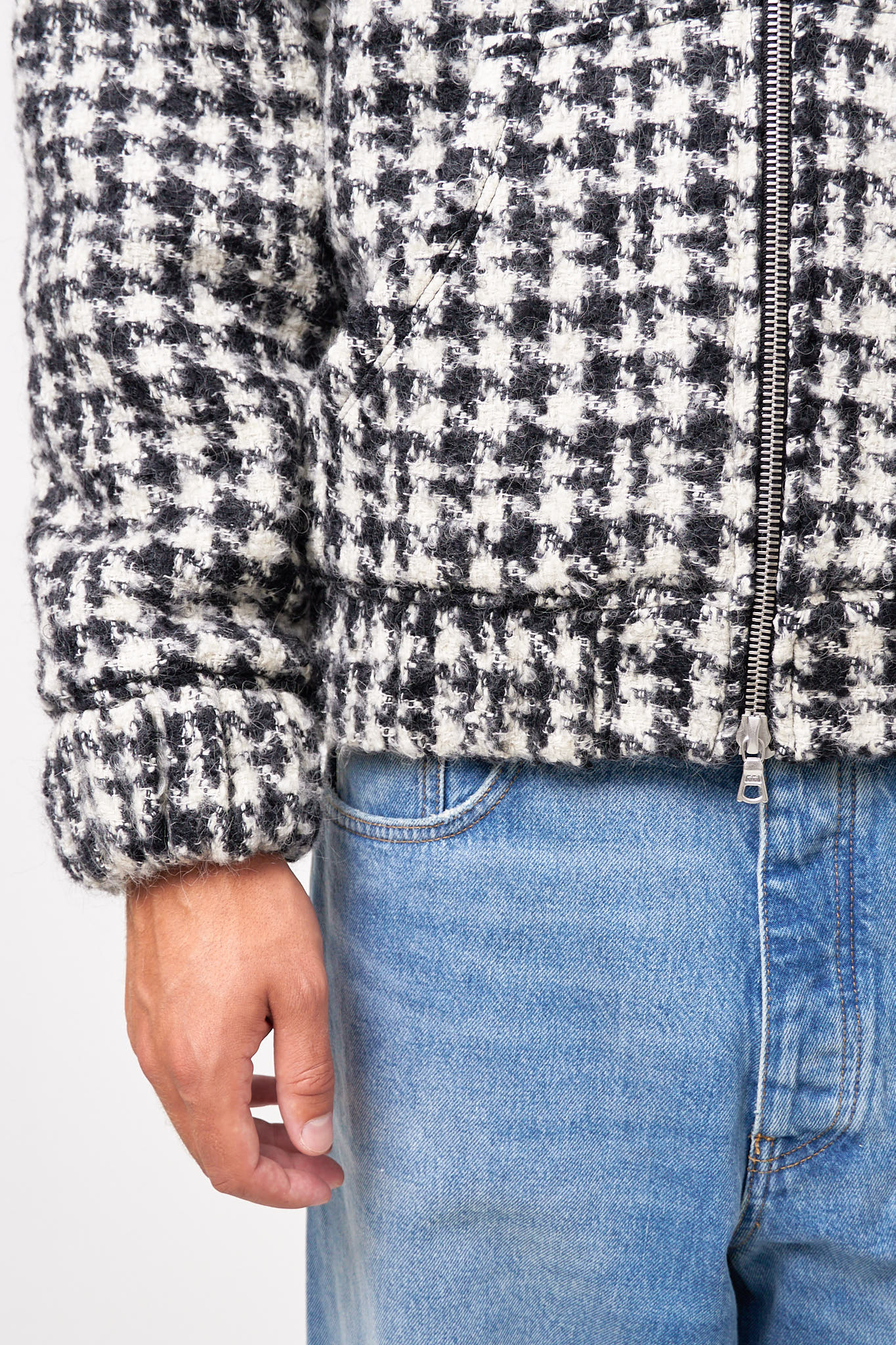 Bouclé Hooded Zip-Up Jacket Houndstooth Black/White - Image 13
