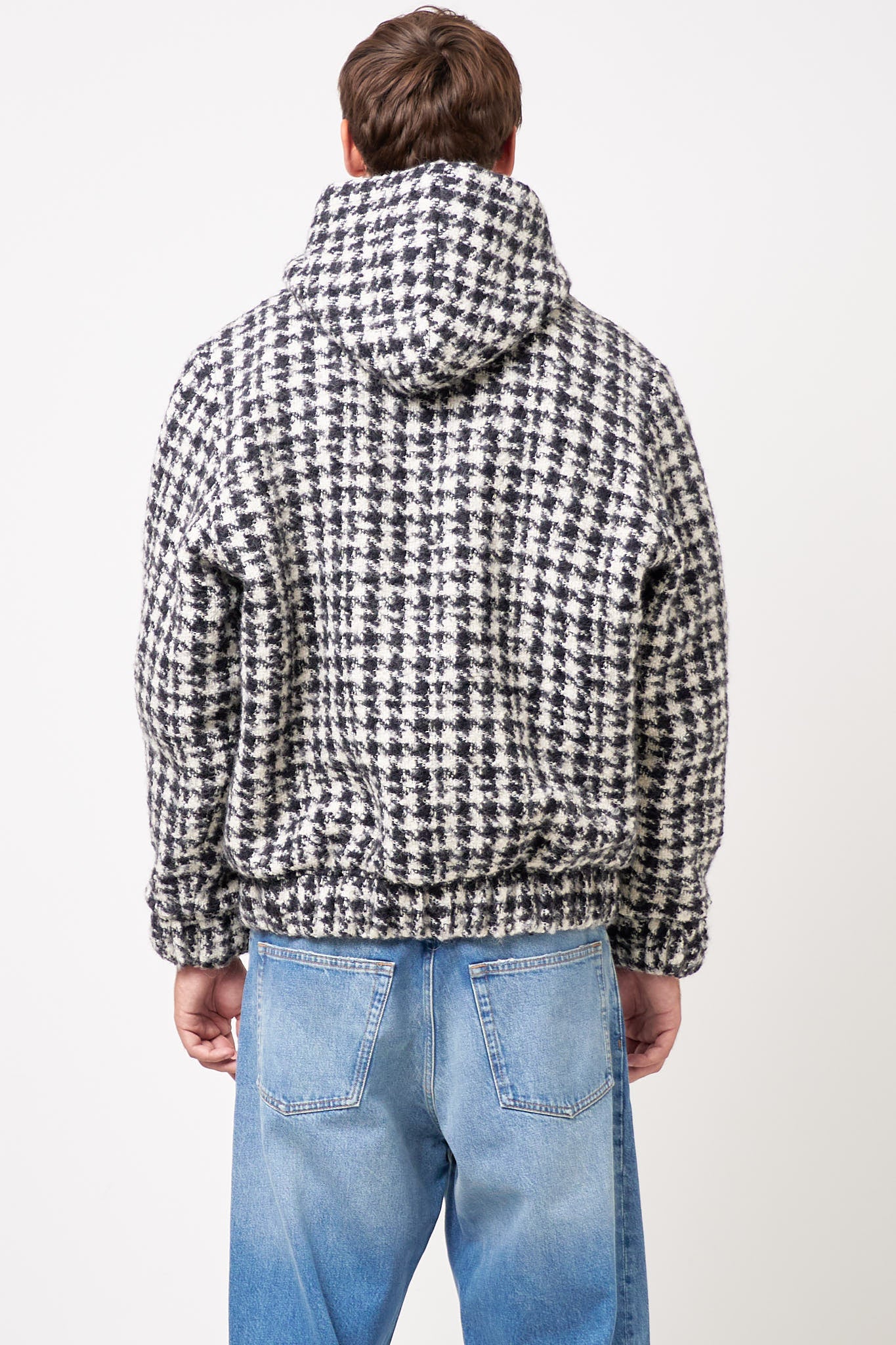 Bouclé Hooded Zip-Up Jacket Houndstooth Black/White - Image 14