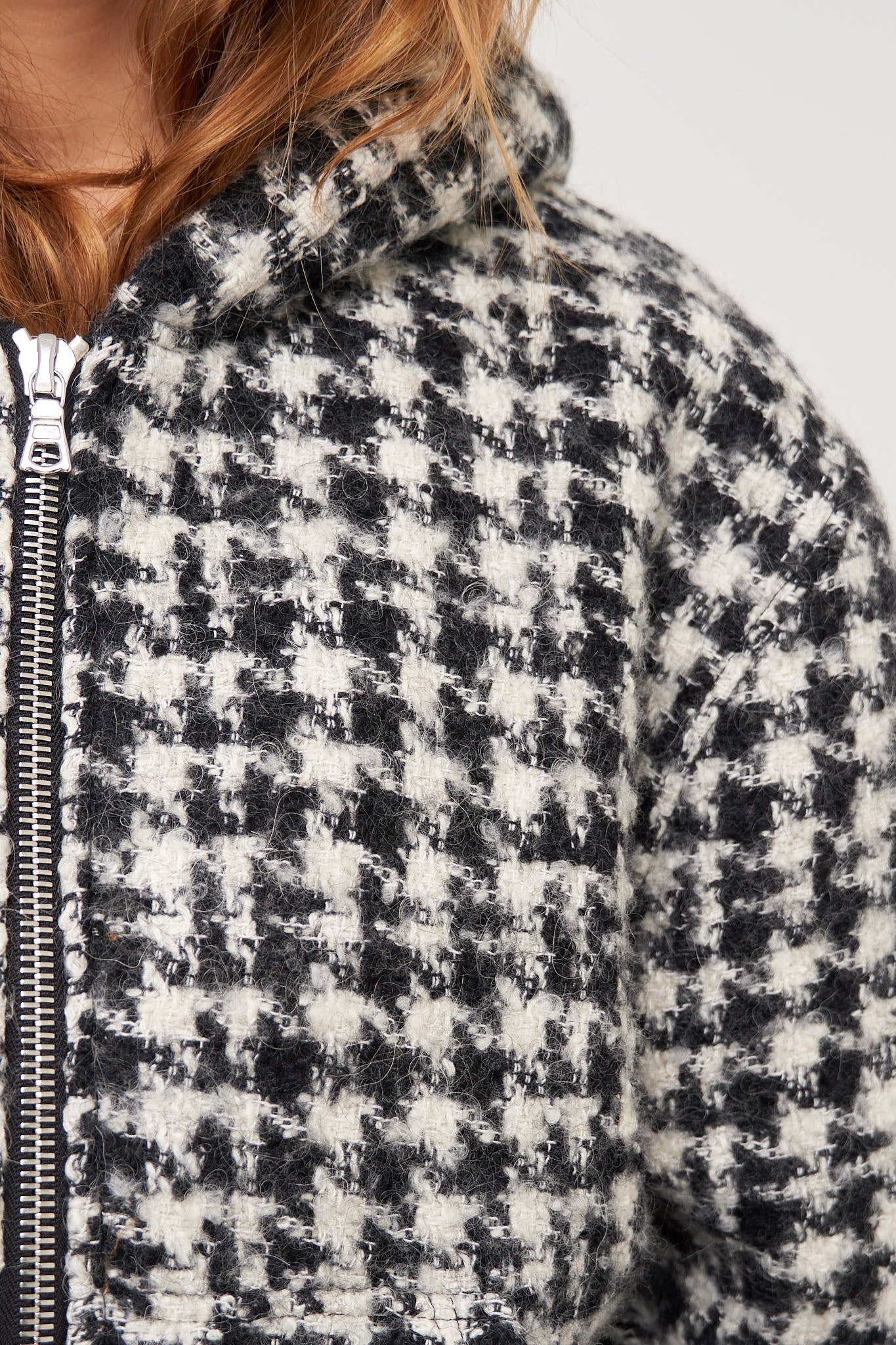Bouclé Hooded Zip-Up Jacket Houndstooth Black/White - Image 5