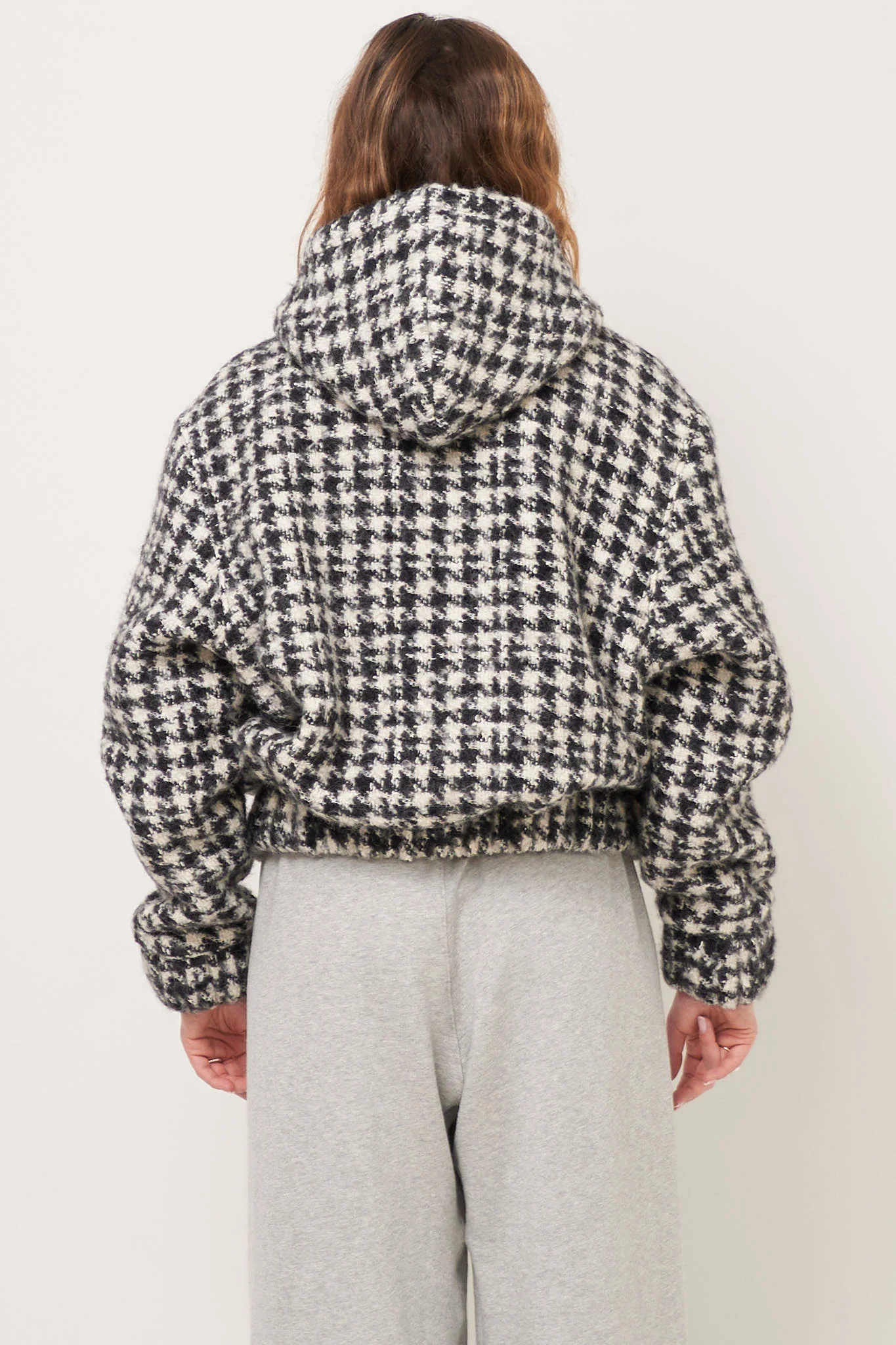 Bouclé Hooded Zip-Up Jacket Houndstooth Black/White - Image 8