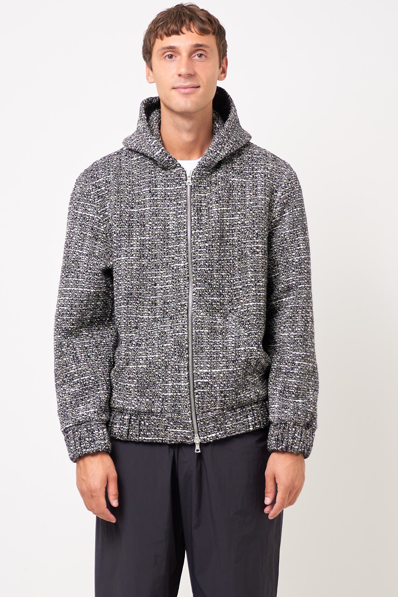 Bouclé Hooded Zip-Up Jacket Salt/Pepper - Image 10