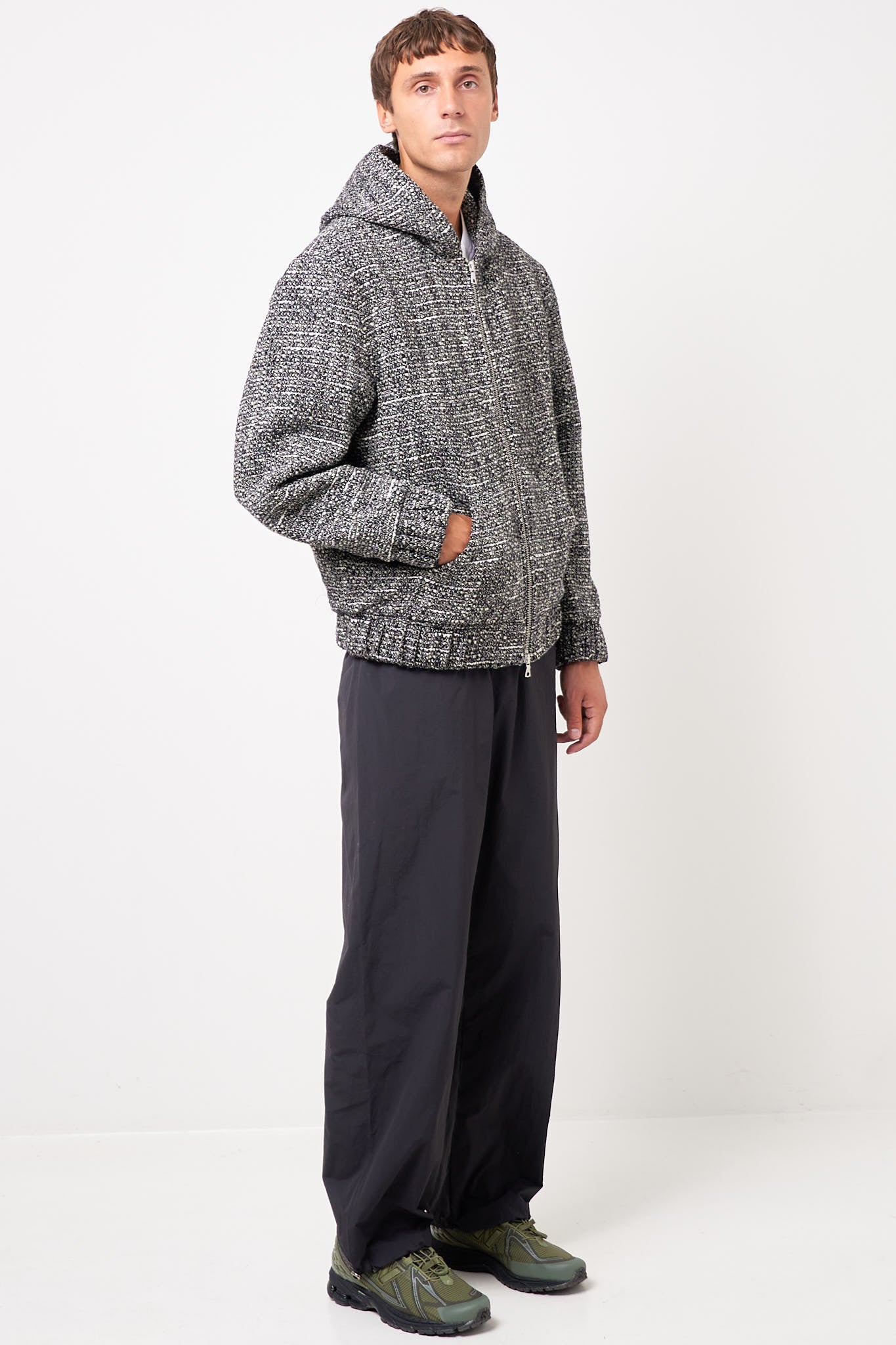 Bouclé Hooded Zip-Up Jacket Salt/Pepper - Image 11