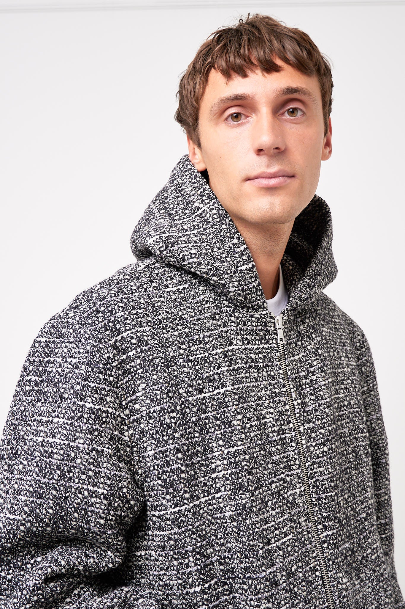 Bouclé Hooded Zip-Up Jacket Salt/Pepper - Image 13
