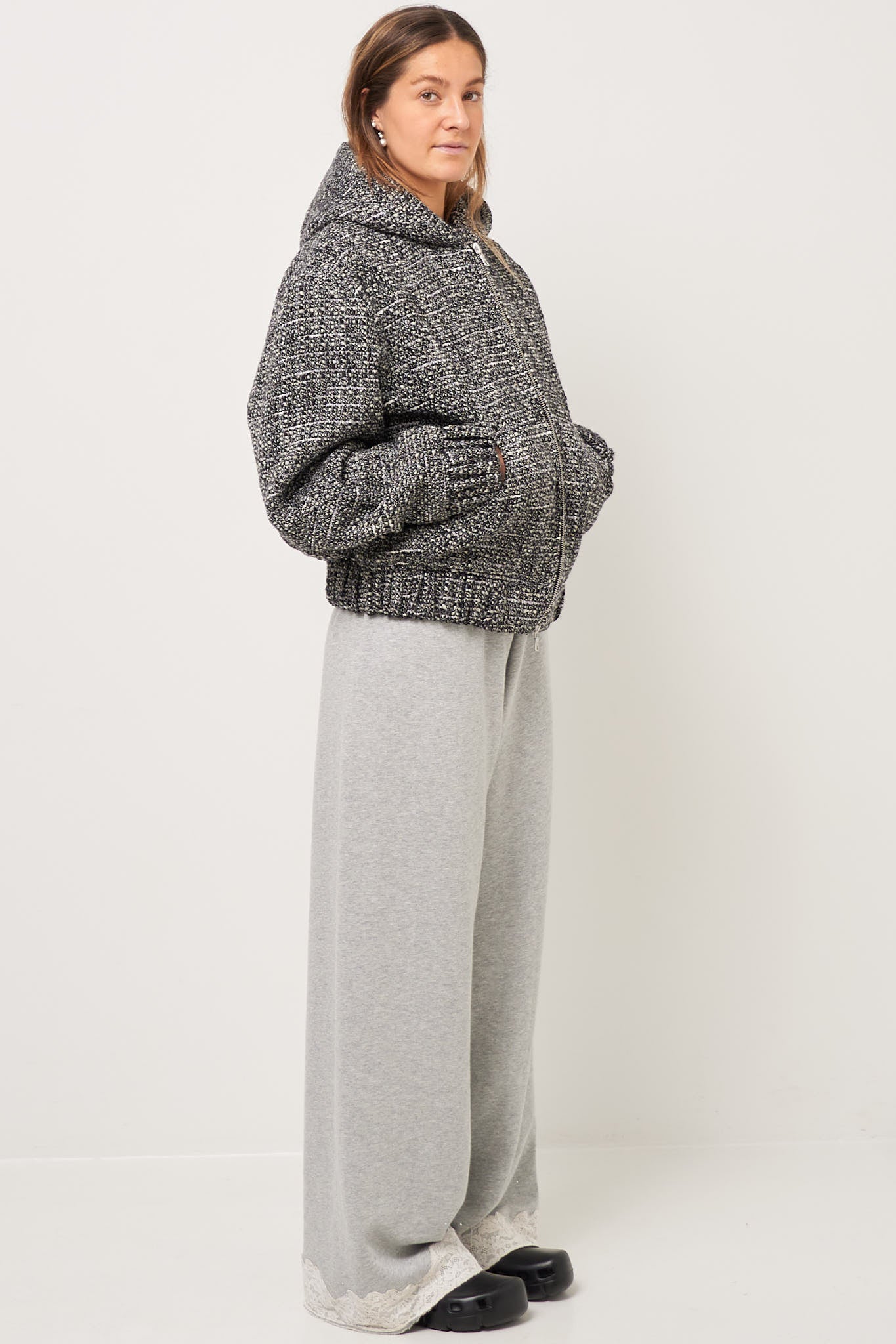 Bouclé Hooded Zip-Up Jacket Salt/Pepper - Image 2