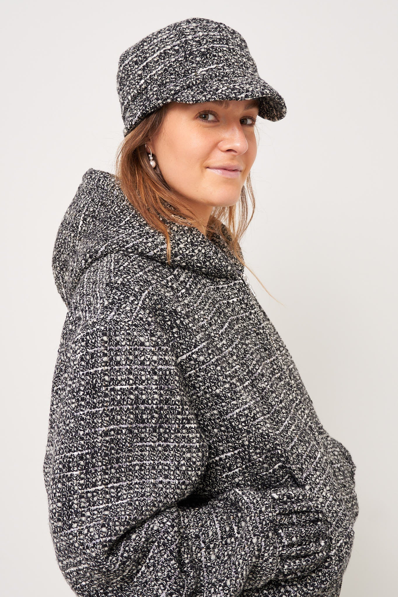 Bouclé Hooded Zip-Up Jacket Salt/Pepper - Image 3