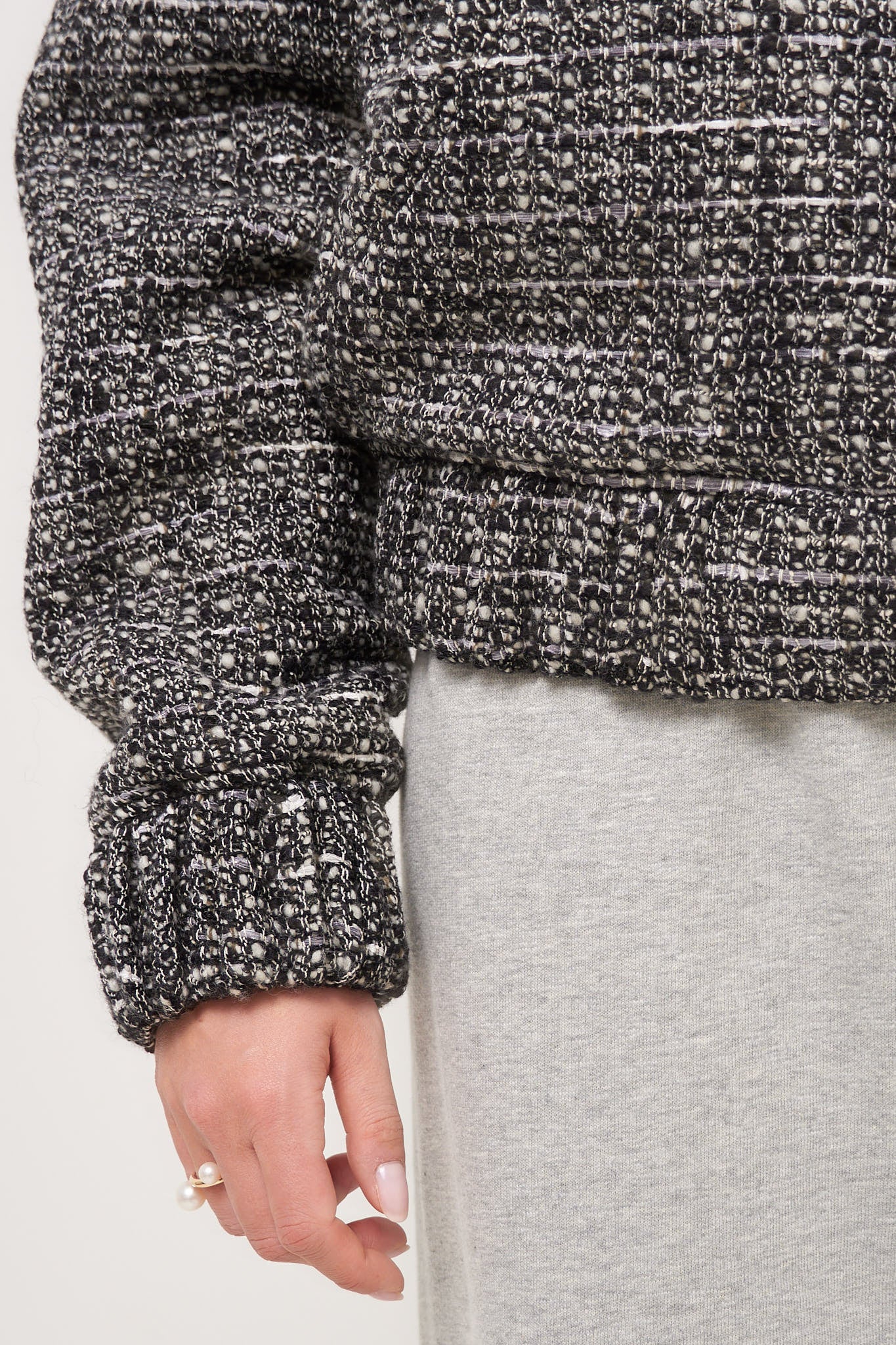 Bouclé Hooded Zip-Up Jacket Salt/Pepper - Image 4