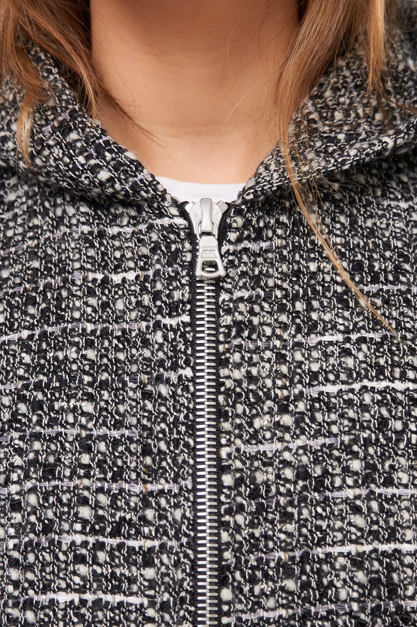 Bouclé Hooded Zip-Up Jacket Salt/Pepper - Image 5