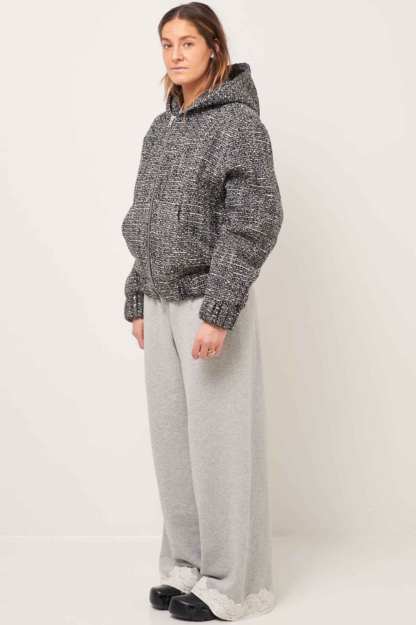 Bouclé Hooded Zip-Up Jacket Salt/Pepper - Image 6