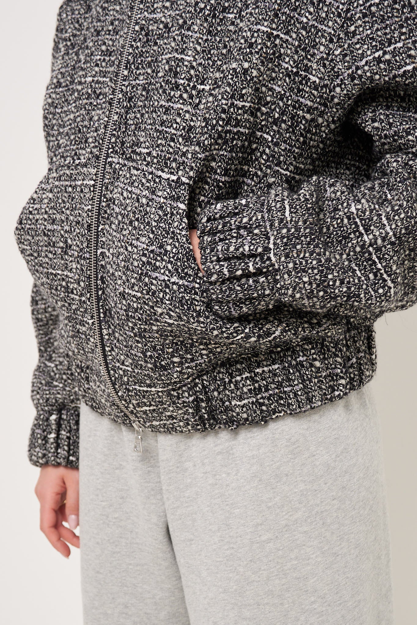 Bouclé Hooded Zip-Up Jacket Salt/Pepper - Image 7