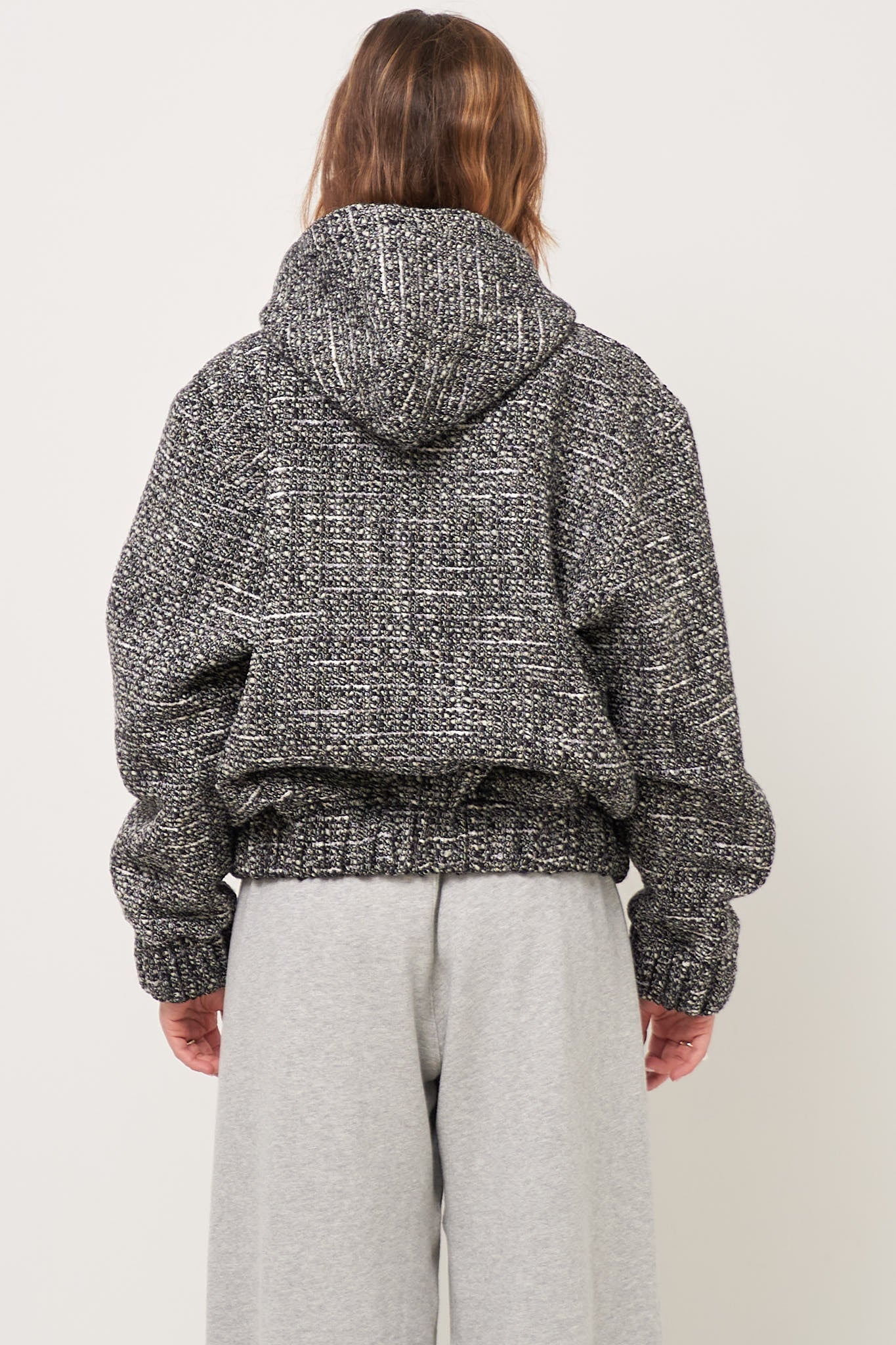 Bouclé Hooded Zip-Up Jacket Salt/Pepper - Image 9