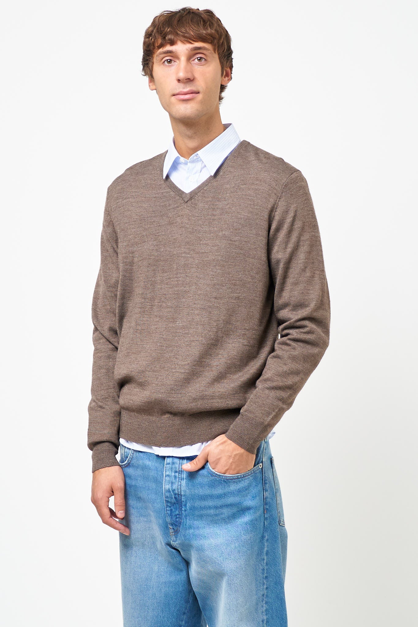 Carlo Merino V-Neck Knit Brown Melange - Image 4