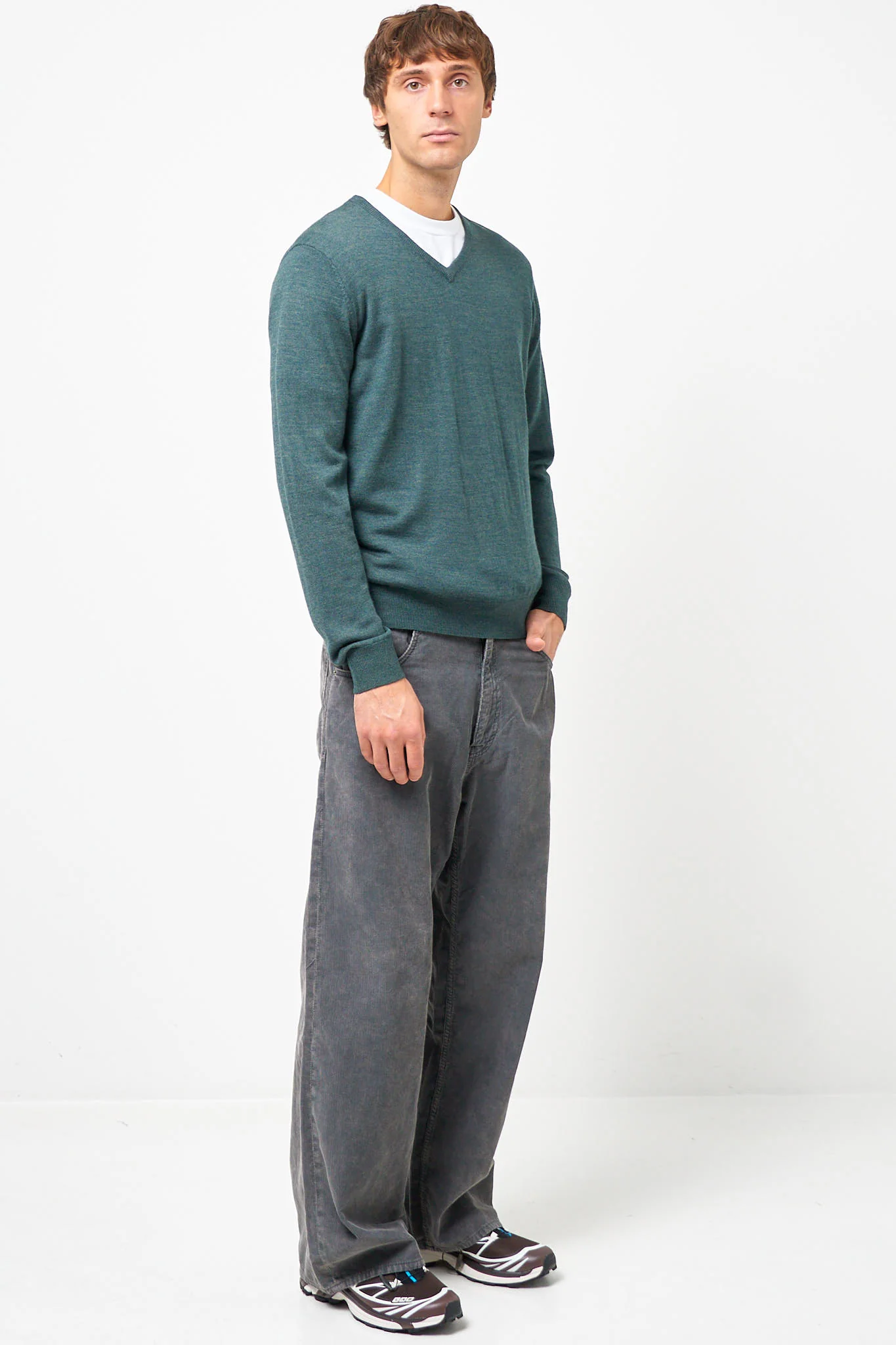 Carlo Merino V-Neck Knit Green Melange - Image 3