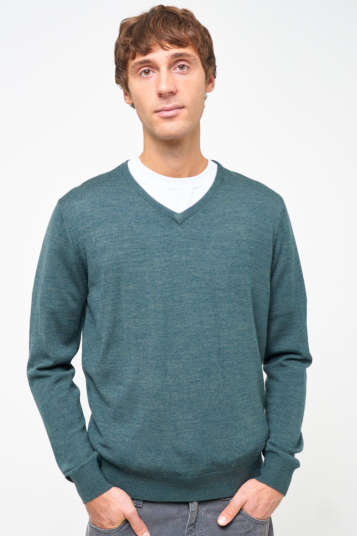 Carlo Merino V-Neck Knit Green Melange - Image 5