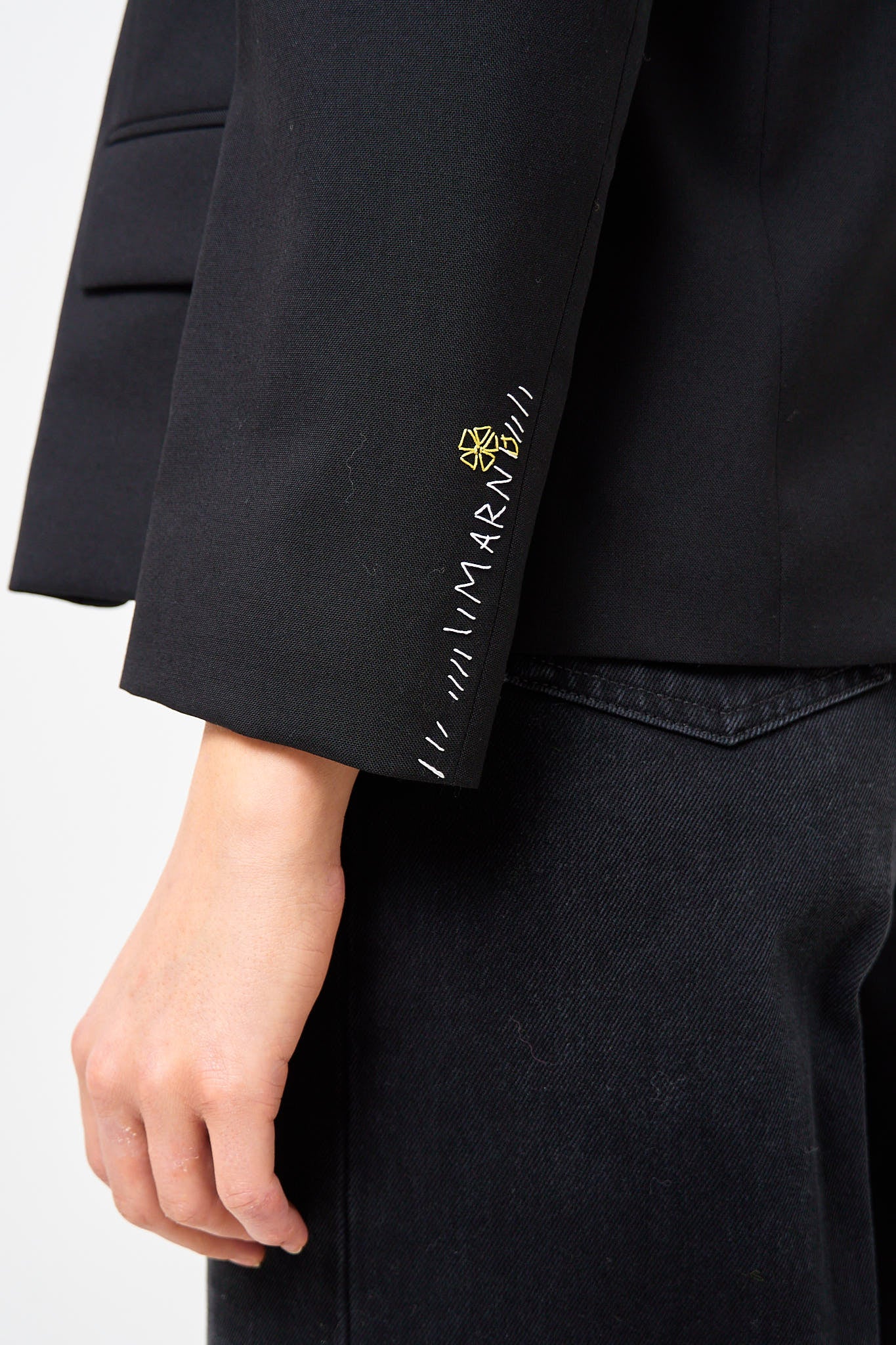 Cropped Tropical Wool Blazer Black - Image 2