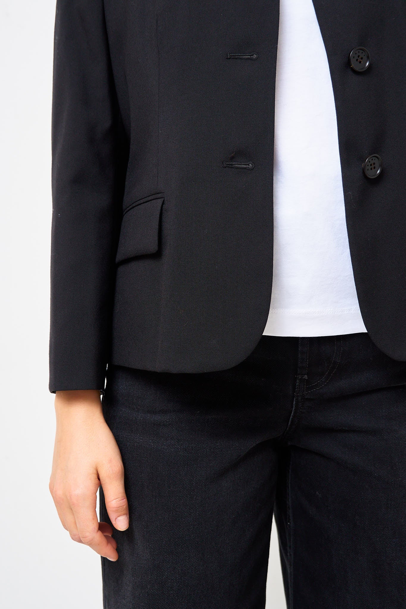 Cropped Tropical Wool Blazer Black - Image 4