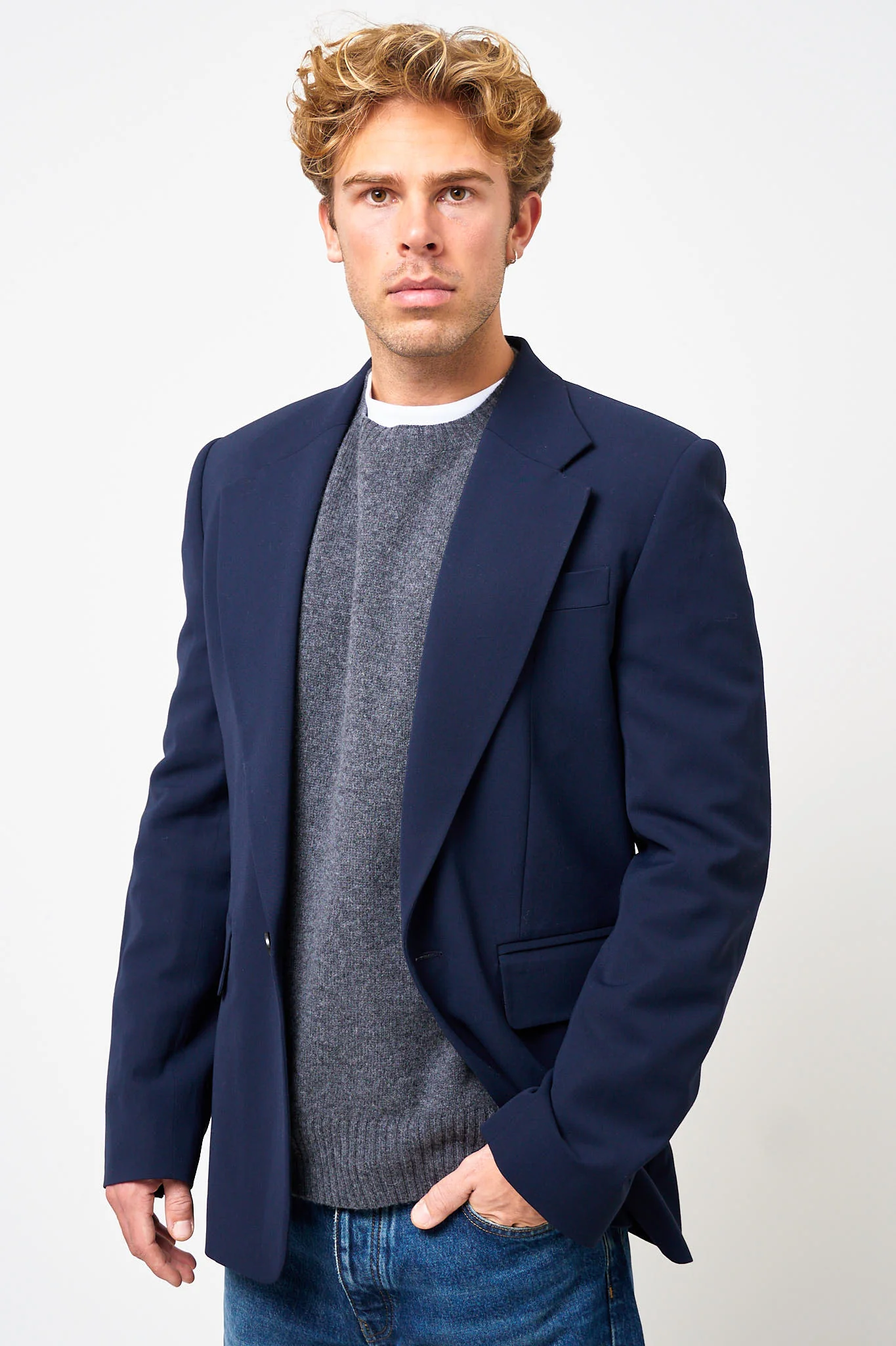 Fitted Suit Jacket Navy - Image 3