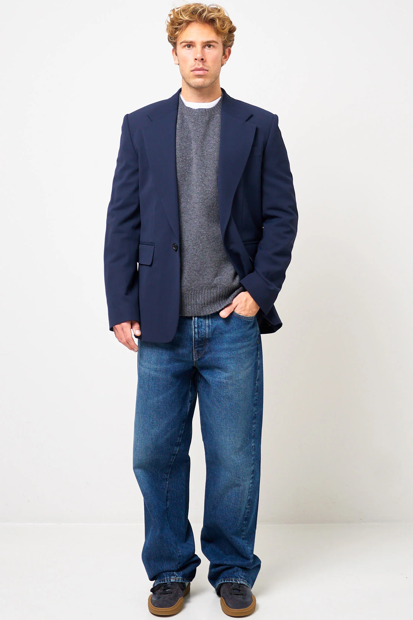 Fitted Suit Jacket Navy - Image 5