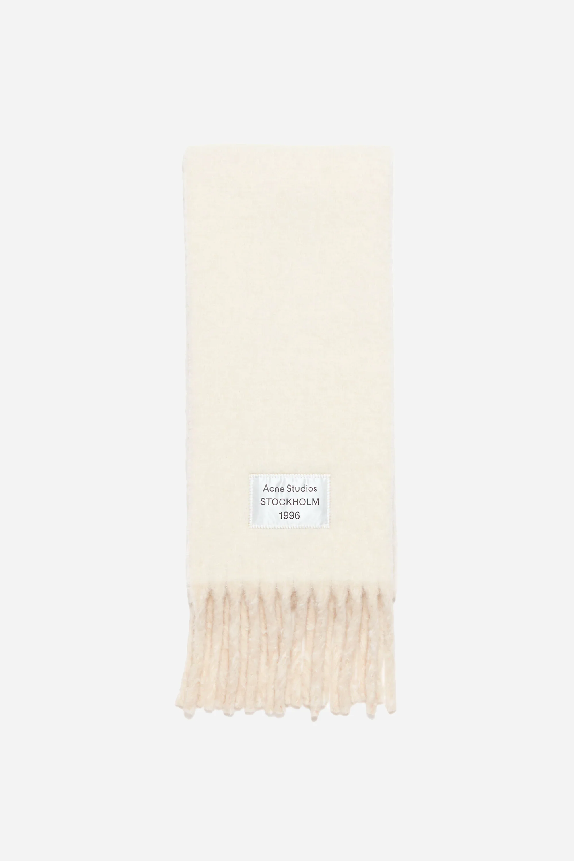 Fringed Scarf Logo Label White/Beige
