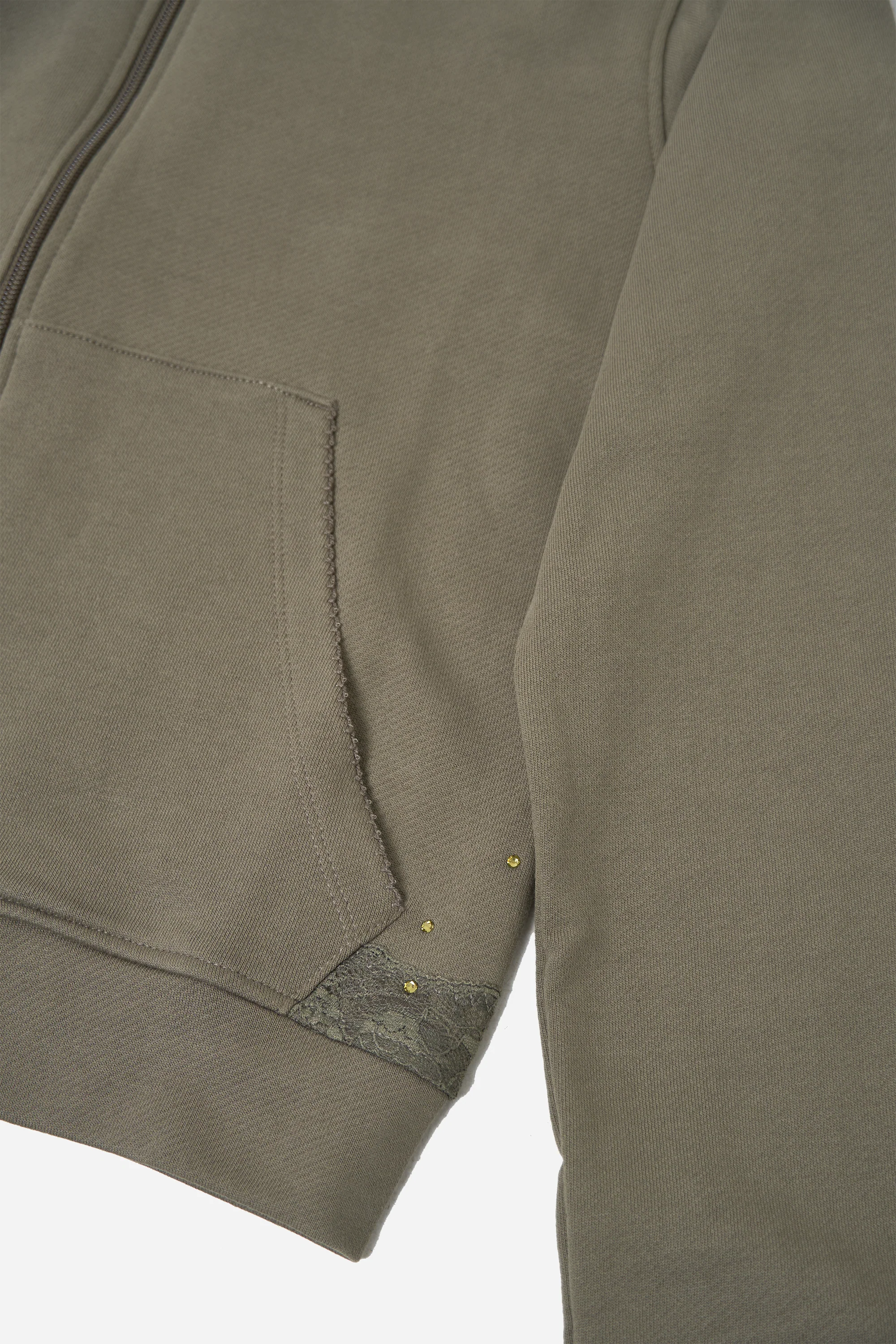 Lace Zip Up Hoodie Khaki - Image 4