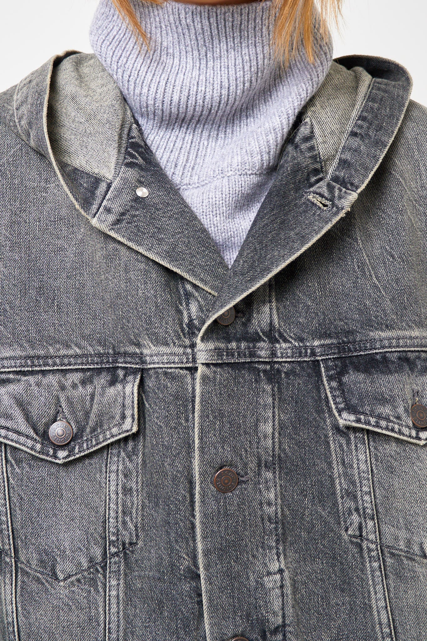 Hooded Denim Jacket Washed Black - Image 6