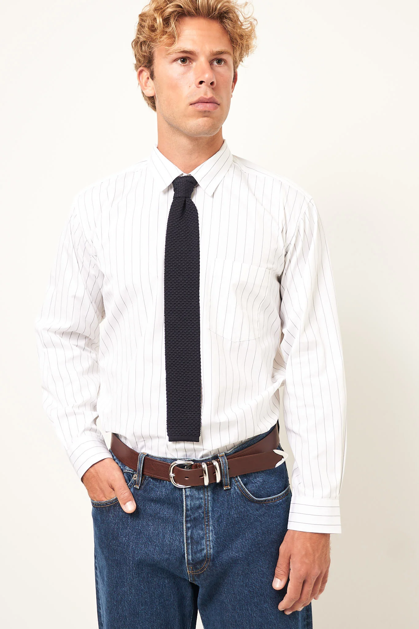 Knitted Wool Tie Navy - Image 3