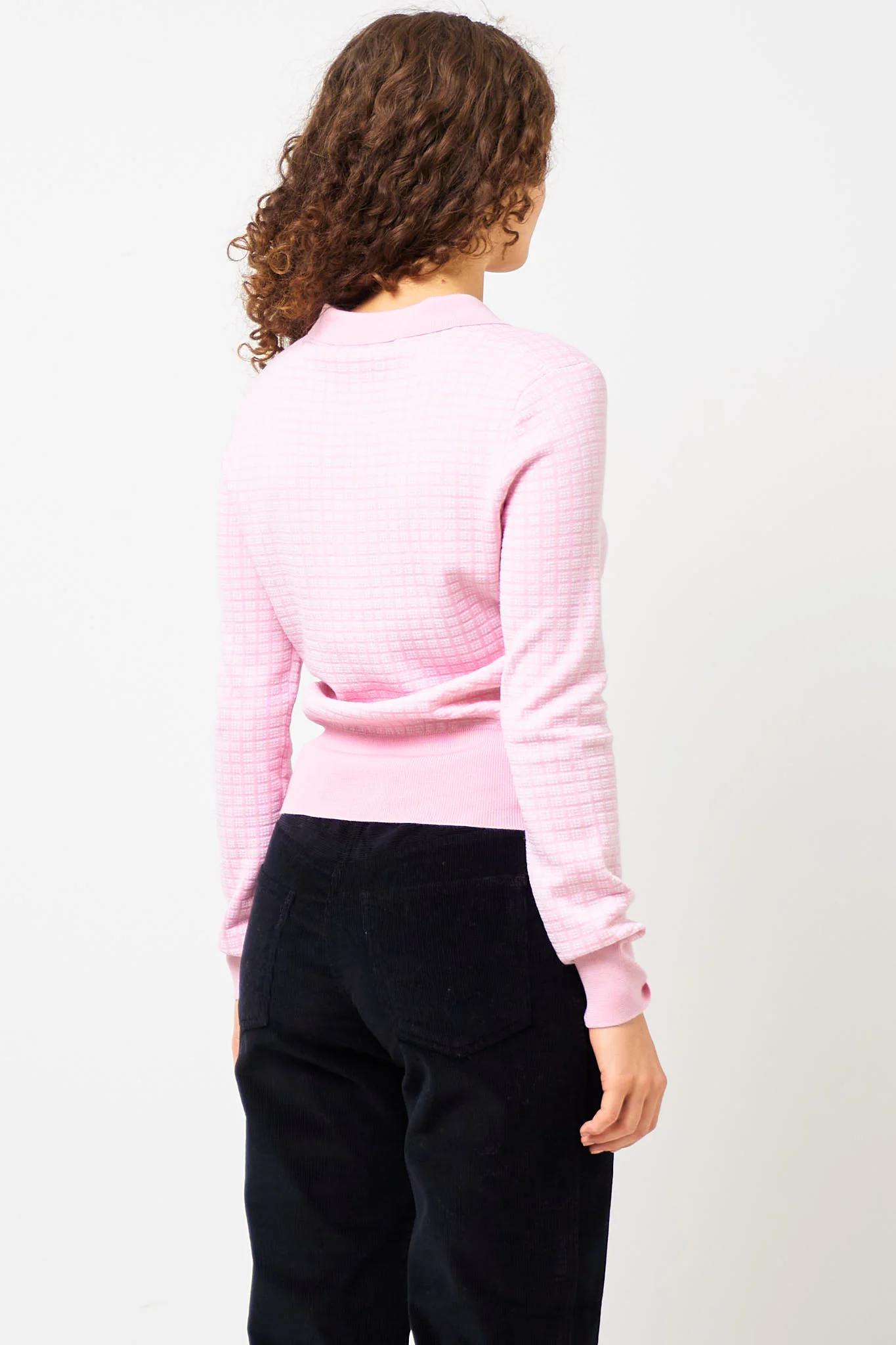 L/S Wool And Silk Polo Alabaster Check - Image 6