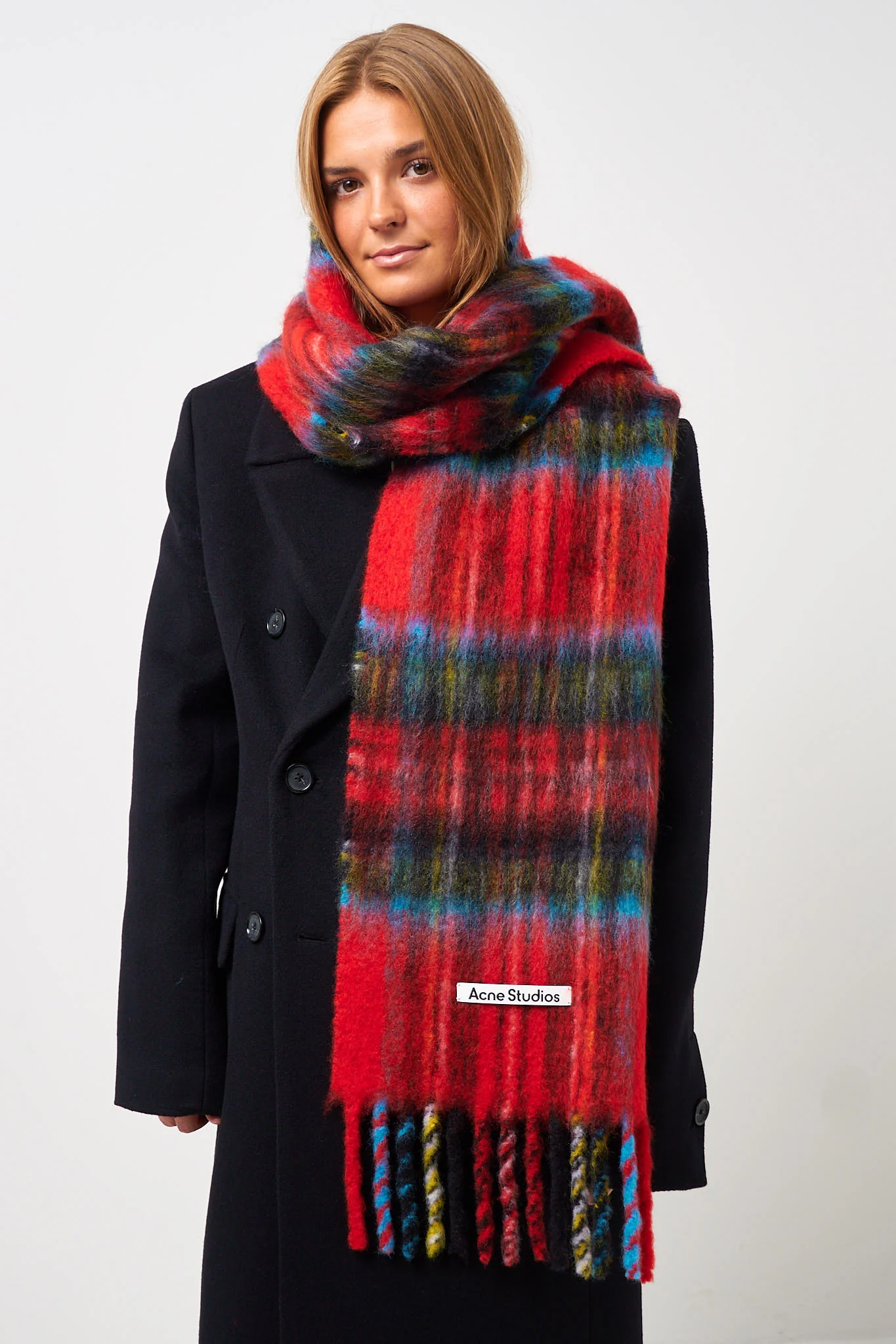 Mohair Check Scarf Red/Blue - Image 2