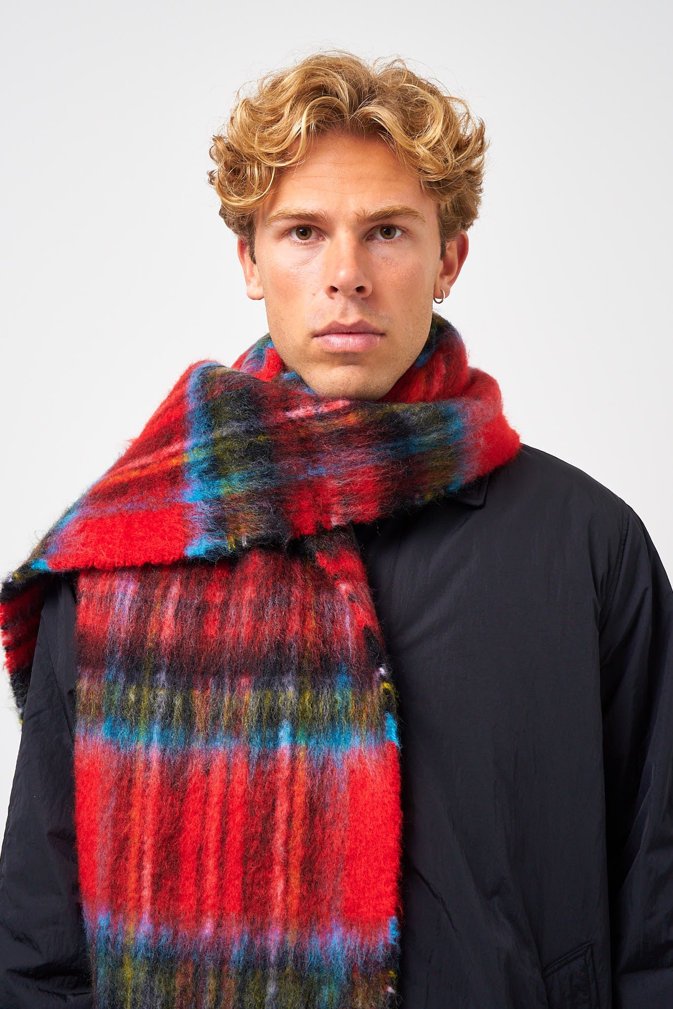 Mohair Check Scarf Red/Blue - Image 5