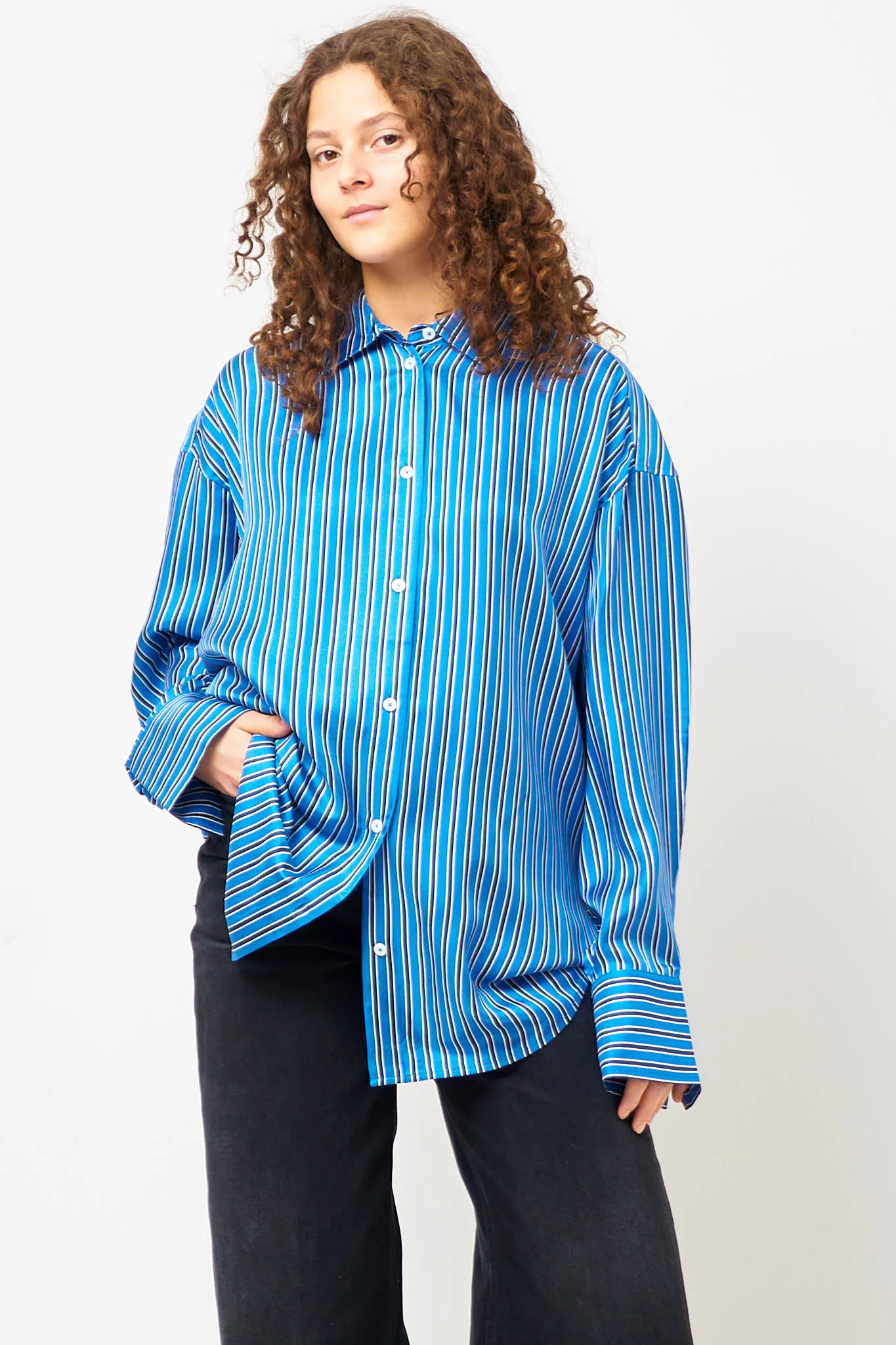 Oversized Striped Shirt Blue/Navy - Image 5