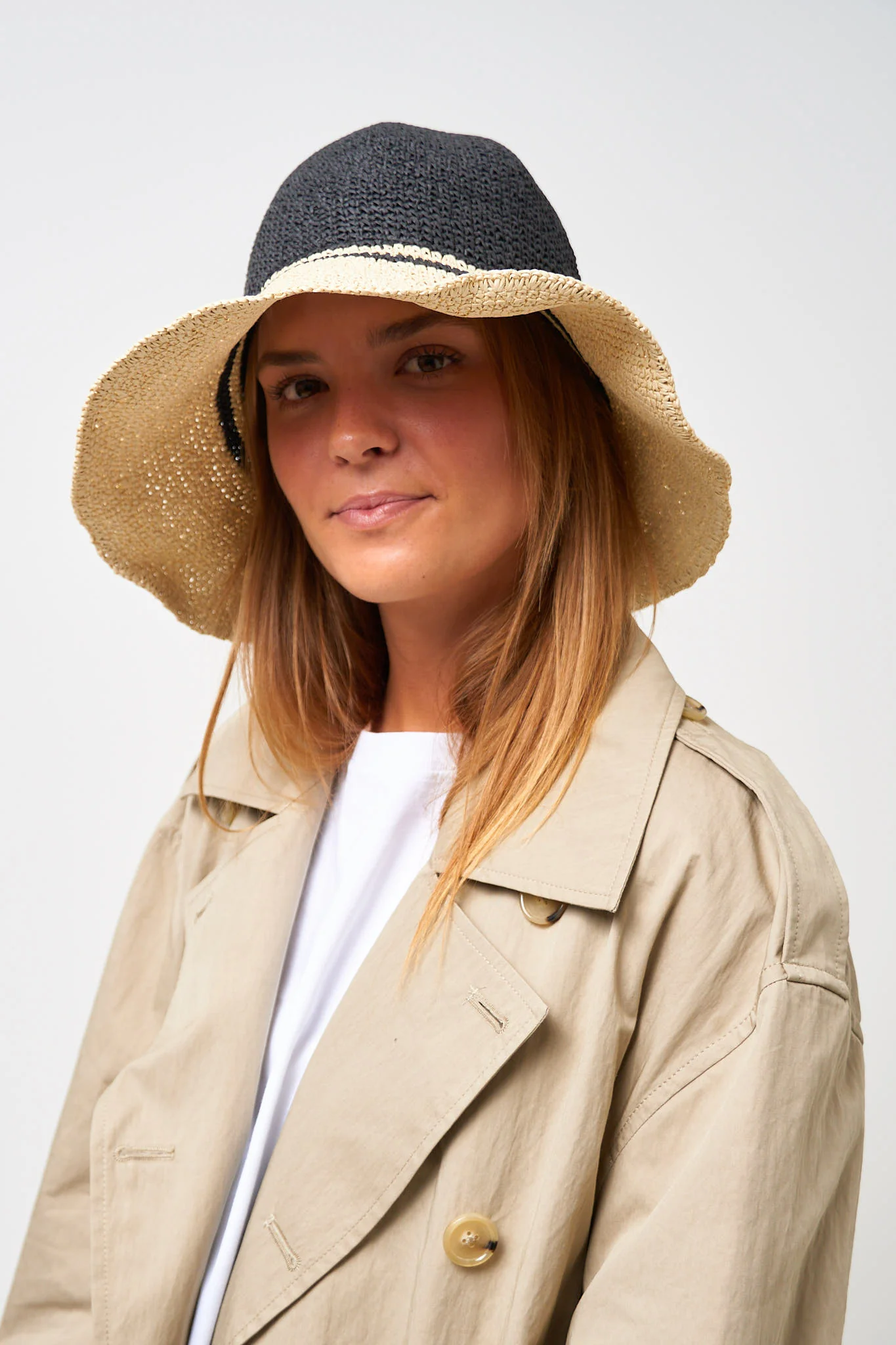 Paper Straw Hat Black/Ecru - Image 2