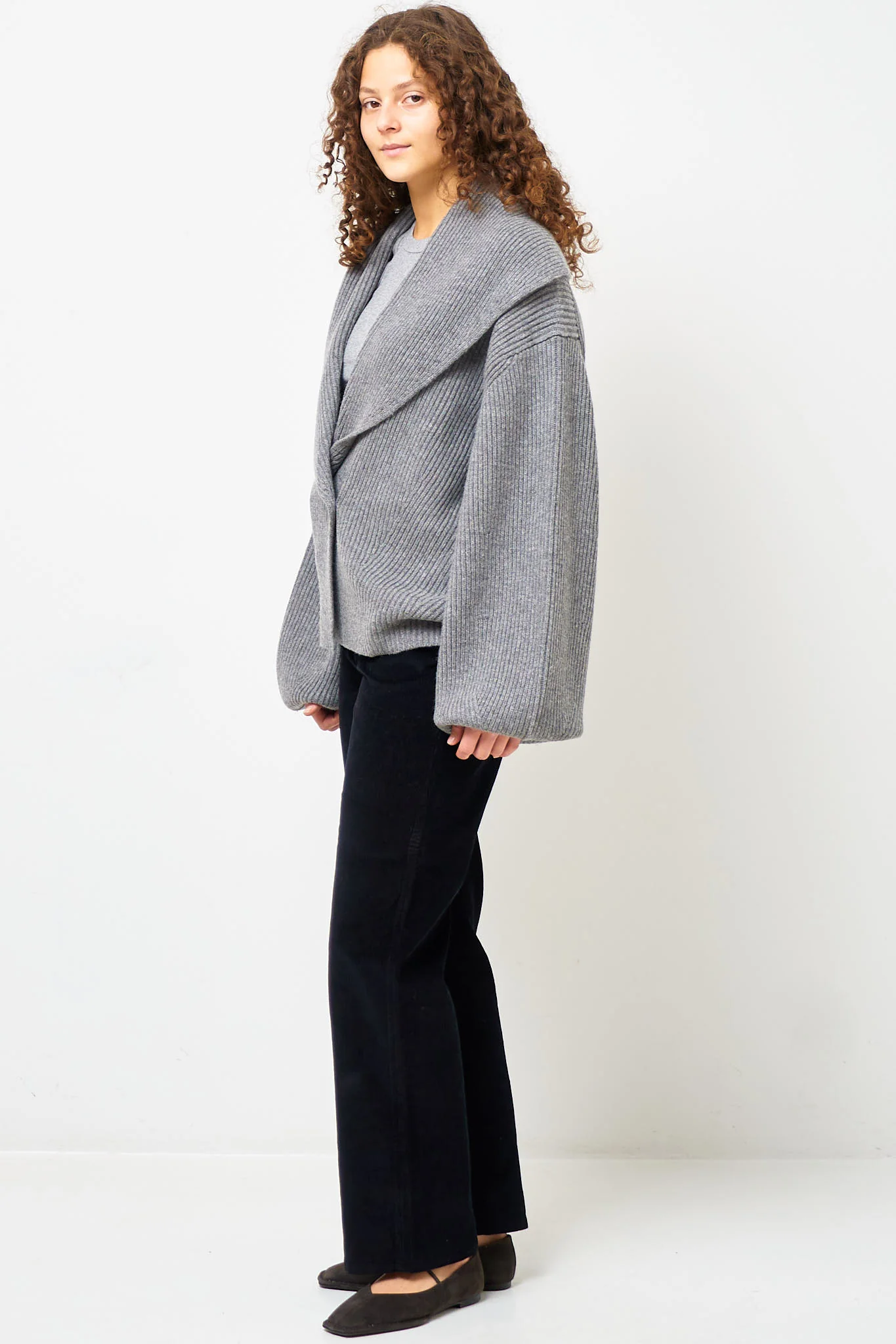 Shawl-Lapel Cardigan Mid Grey Melange - Image 2