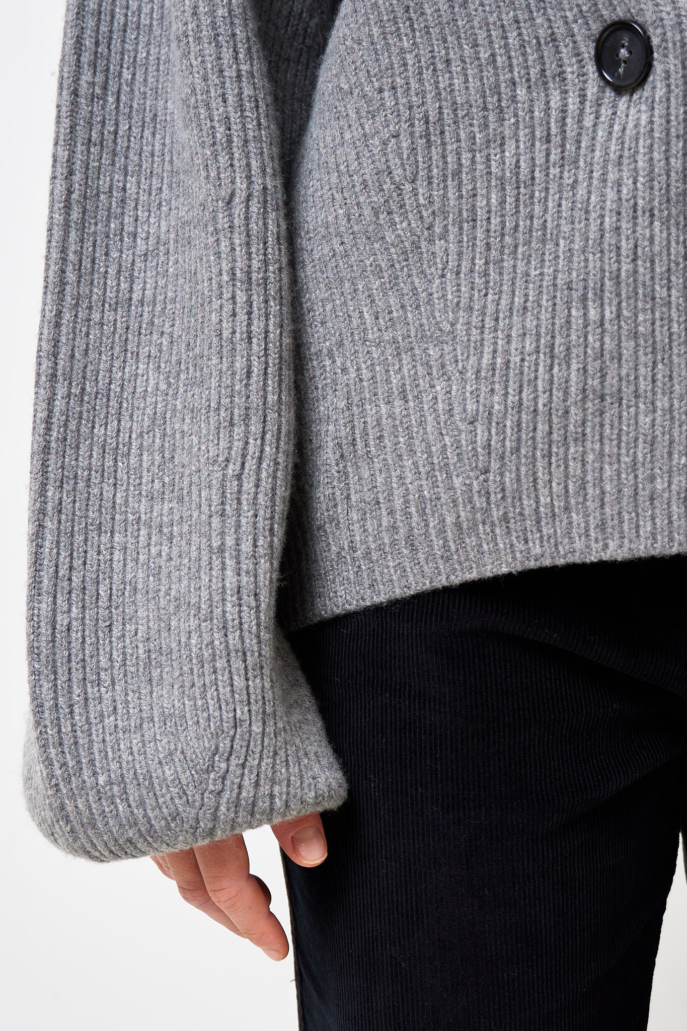 Shawl-Lapel Cardigan Mid Grey Melange - Image 5
