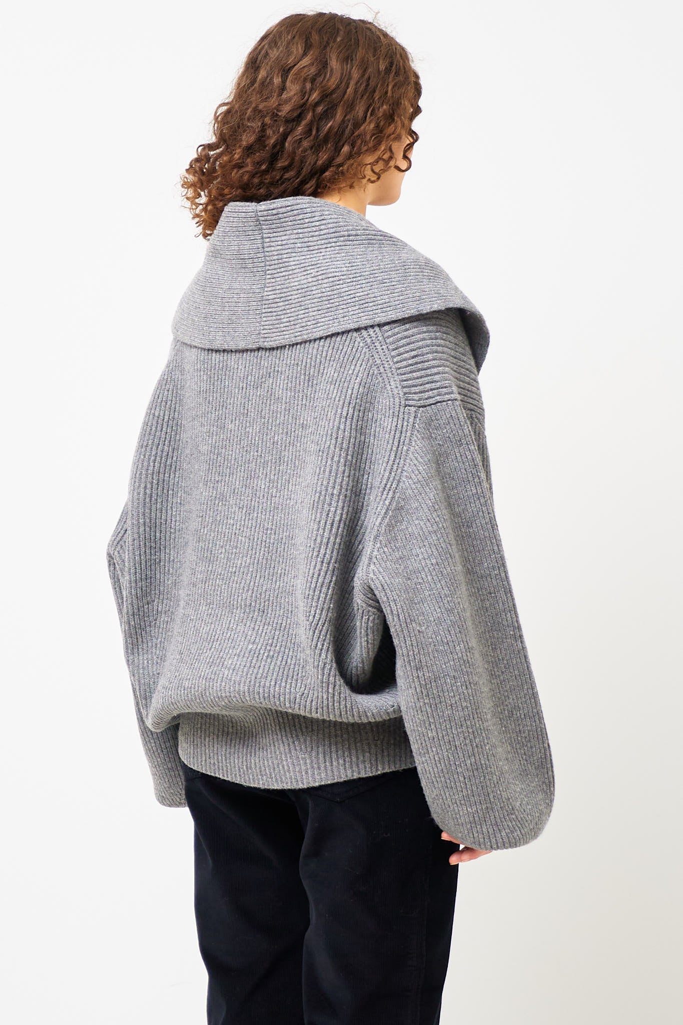Shawl-Lapel Cardigan Mid Grey Melange - Image 6