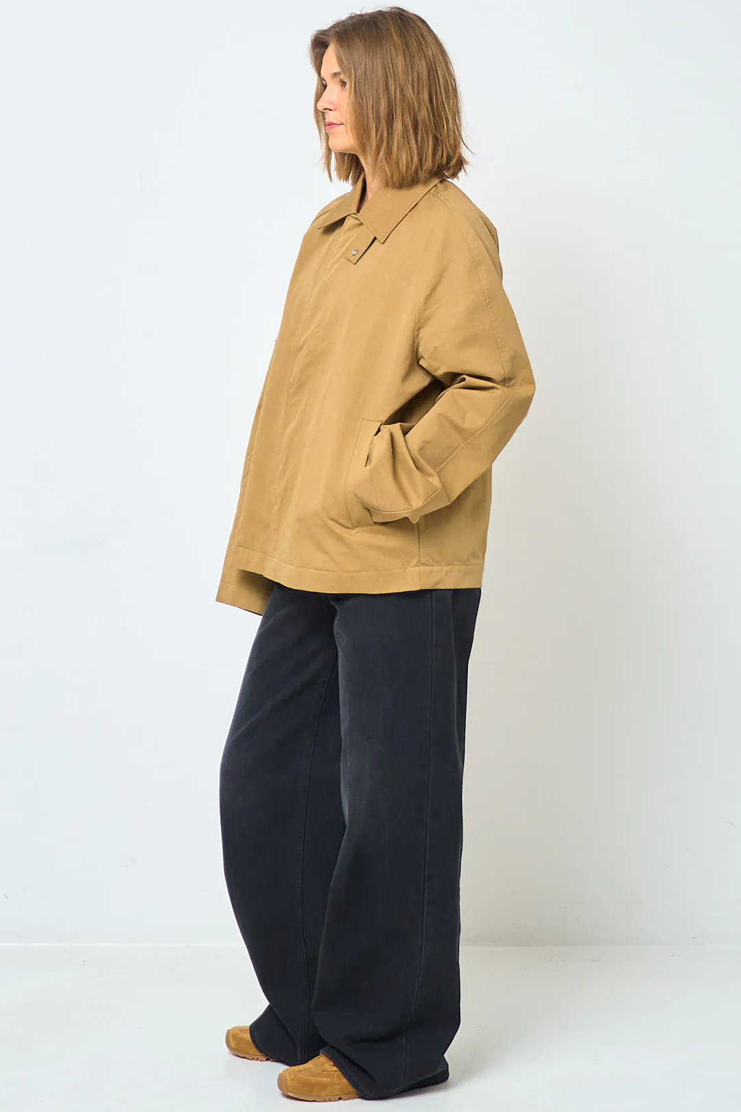 Short Raglan Coat Dark Sand - Image 11
