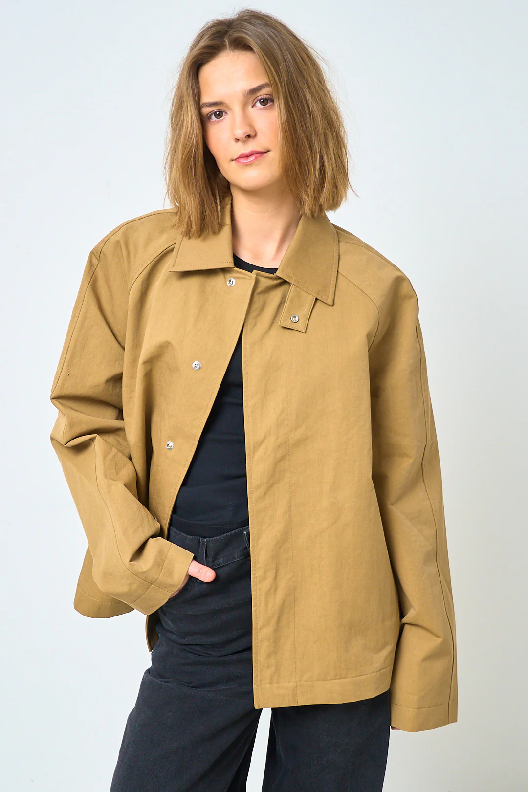 Short Raglan Coat Dark Sand - Image 14