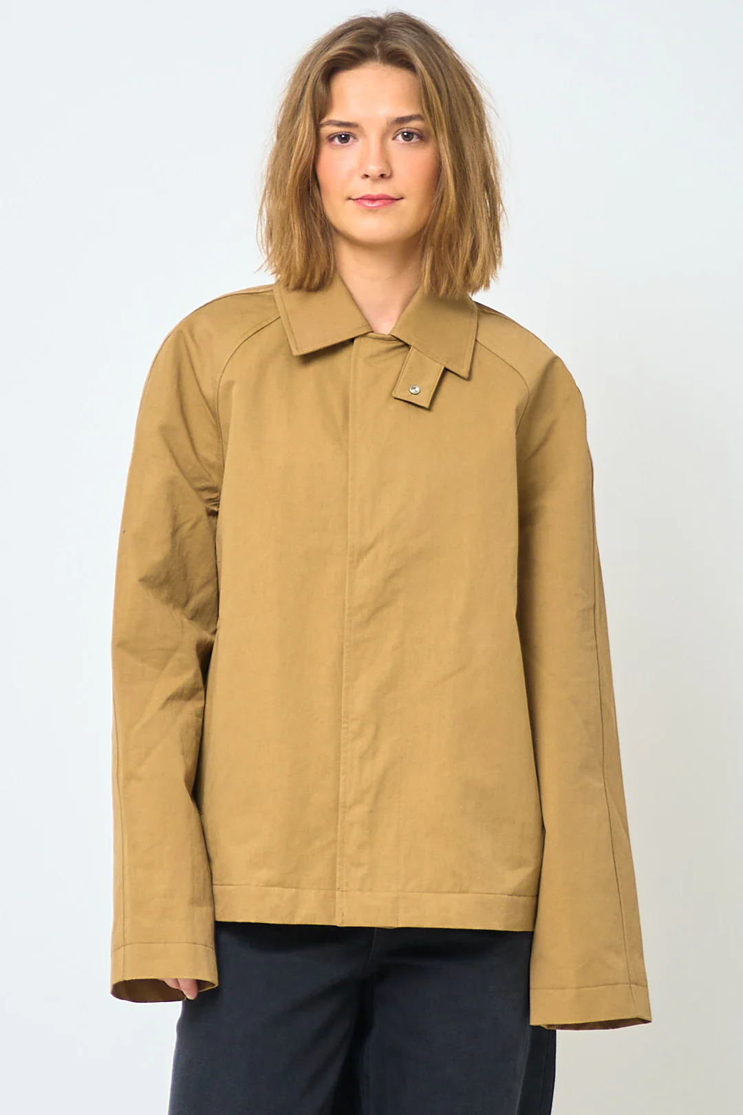 Short Raglan Coat Dark Sand - Image 9