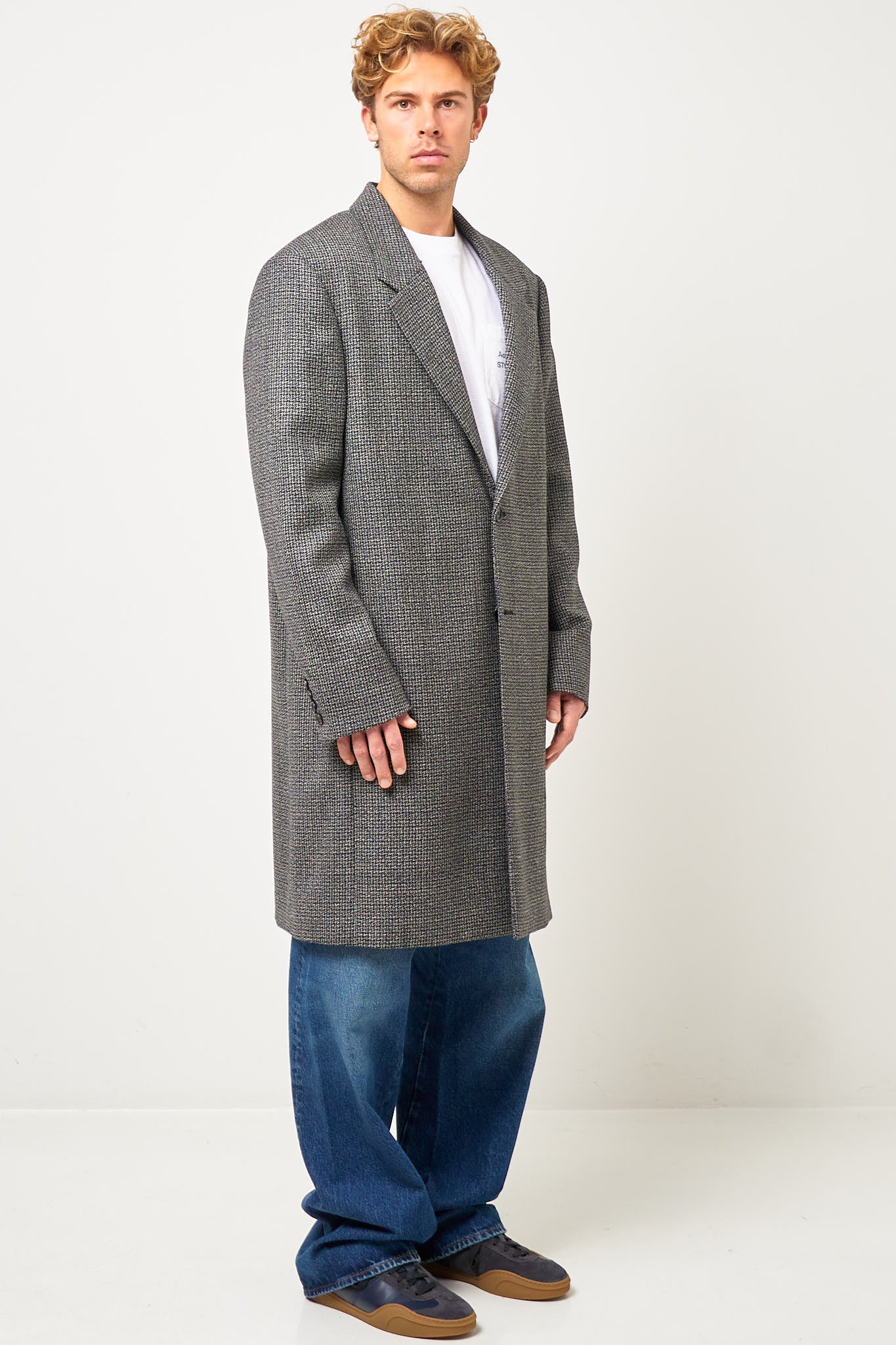 Single-Breasted Wool Overcoat Black/White - Image 3