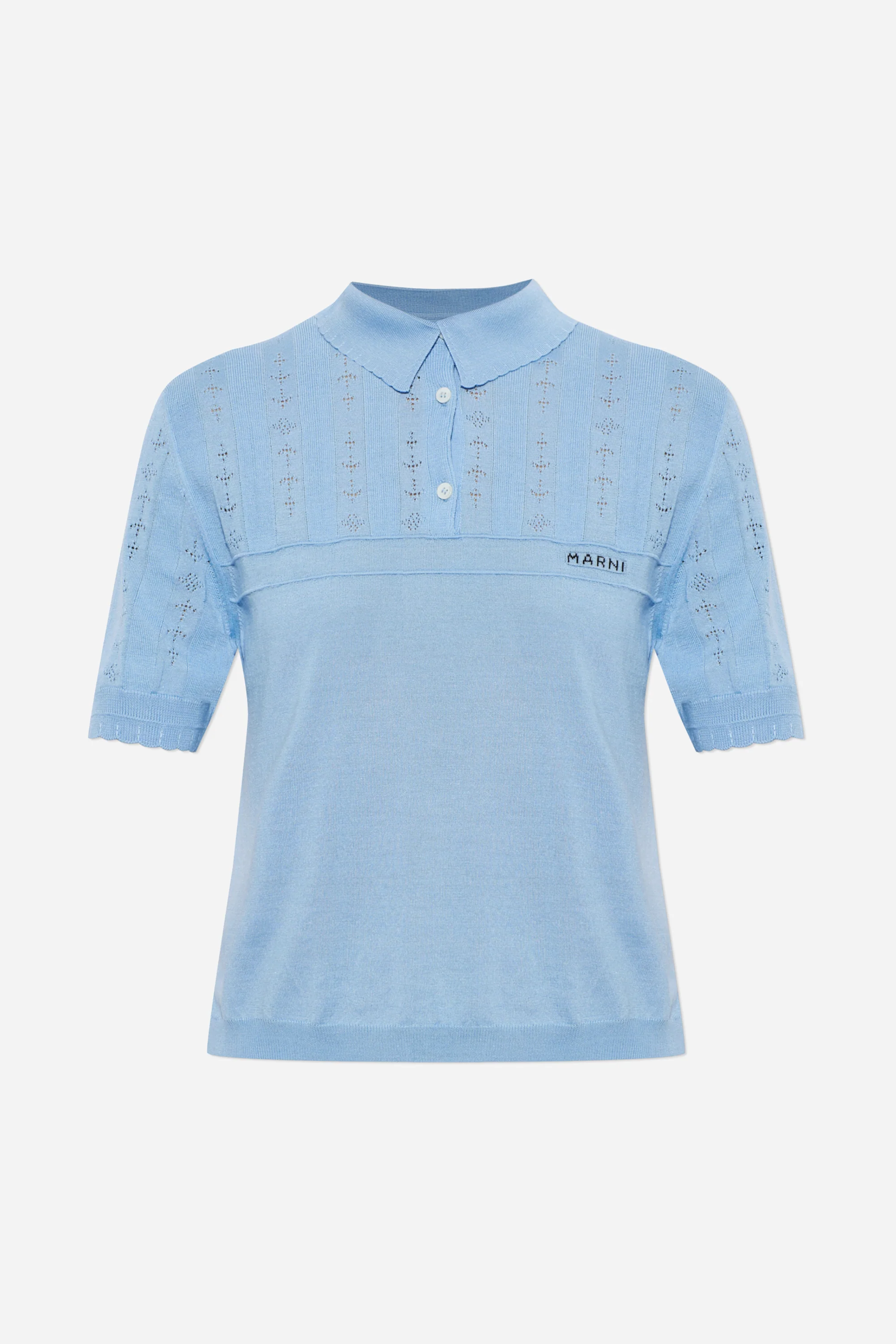Wool/Silk Pointelle Polo Powder Blue